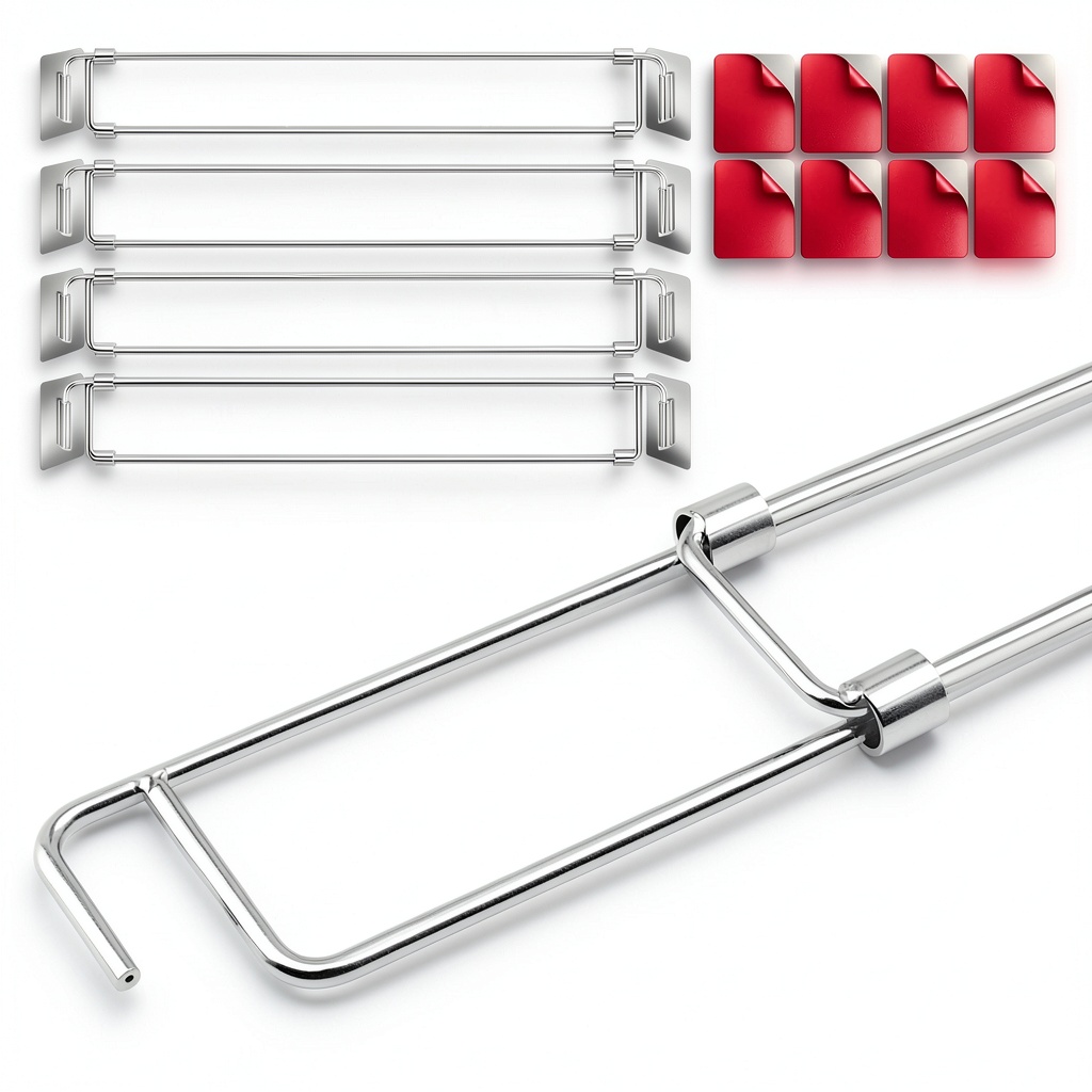 Millsten RV refrigerator tension rods in a camper