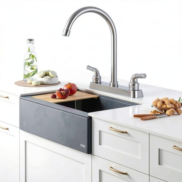 Totalize RV Kitchen Faucet Chrome Deck Mount 360 Swivel Modern Design-1