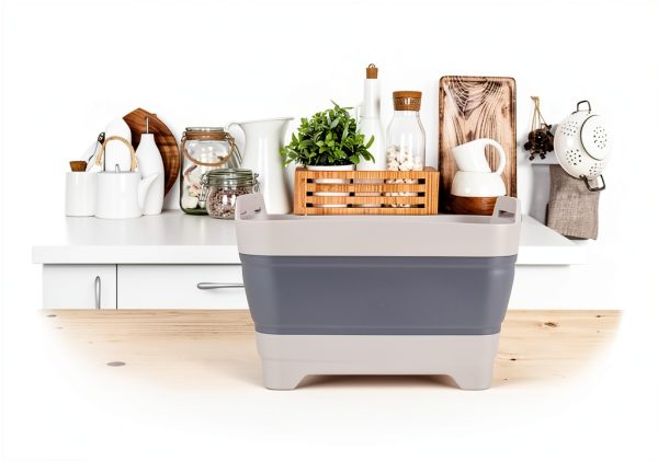 GuanBoXin Collapsible Gray Plastic Sink Tray 9.5 Quart Foldable Basin-2