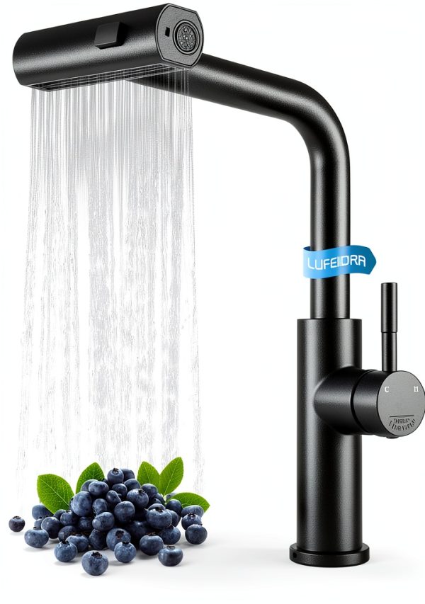 Matte Black Waterfall Kitchen Faucet Lufeidra Pull Down Sprayer-0