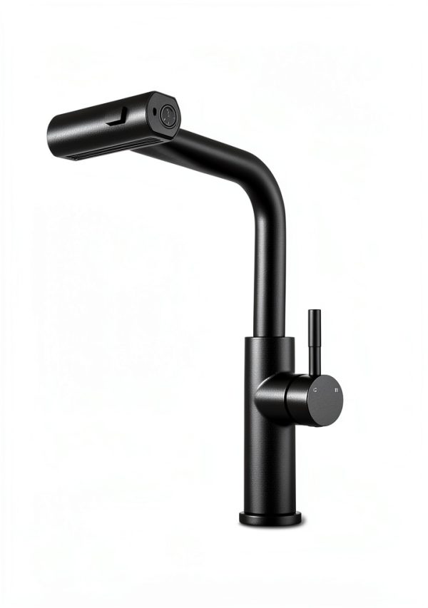 Matte Black Waterfall Kitchen Faucet Lufeidra Pull Down Sprayer-4