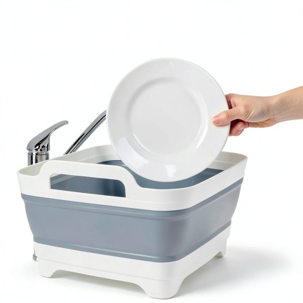 GuanBoXin Collapsible Gray Plastic Sink Tray 9.5 Quart Foldable Basin-4