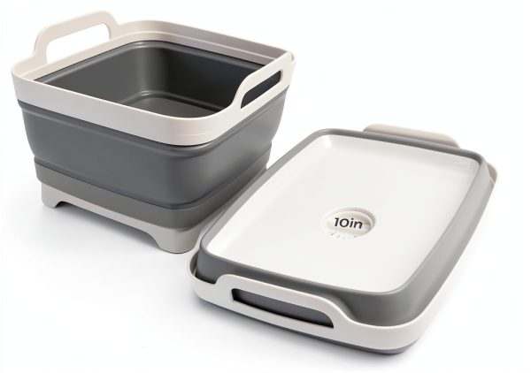 GuanBoXin Collapsible Gray Plastic Sink Tray 9.5 Quart Foldable Basin-1